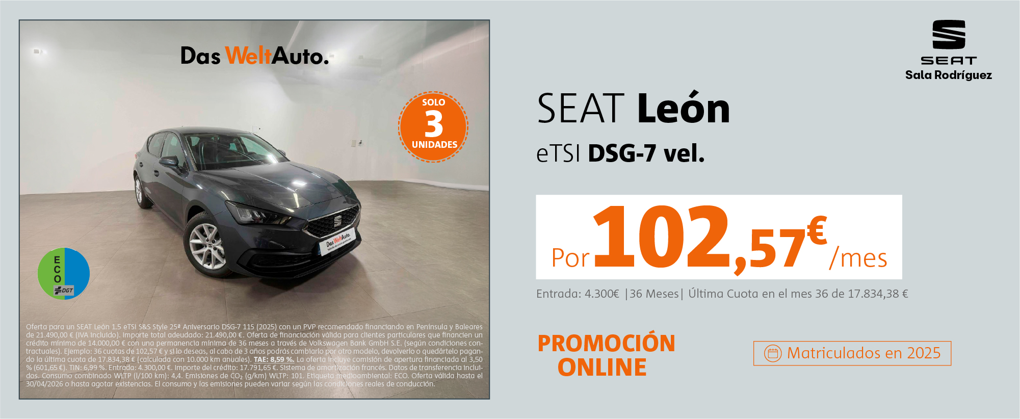 SEAT VO León eTSI por 102,57€/mes*